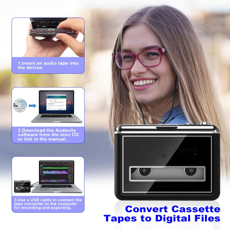 [AUSTRALIA] - Cassette Player Converter- Convert Tape to Digital MP3 Digital, Portable Tape Player with Auto-Reverse, 3.5MM Earphone Jack Tape Player/Converter 