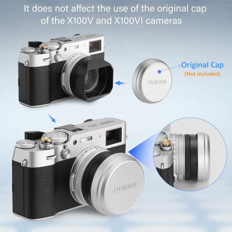 [AUSTRALIA] - Haoge LH-X54B Square Metal Lens Hood with 49mm Adapter Ring for Fujifilm X100VI Fuji X100V Camera Black 