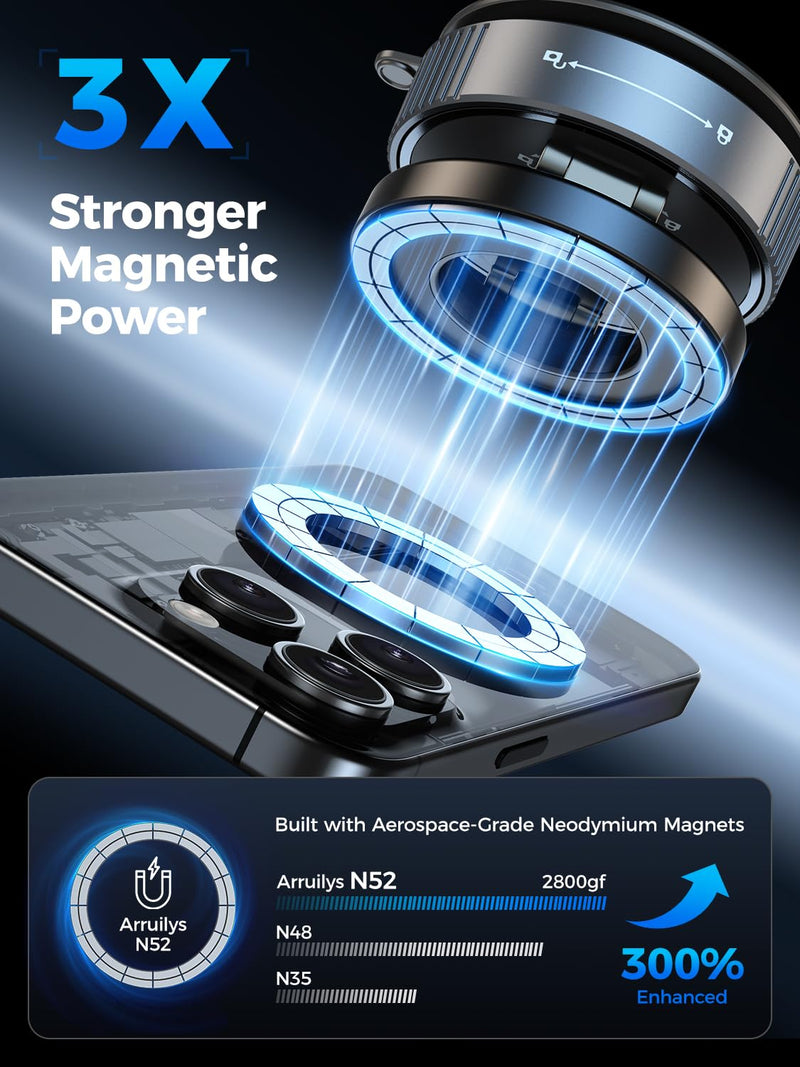 Magnetic Car Phone Holder for Magsafe, Nano Gel 360°Adjustable Vacuum Phone Holders for Your Car,[108+LBS Suction & 2800gf Magnetic] Car Phone Mount for iPhone 17/16/15/14/13/12 Series & Android 90