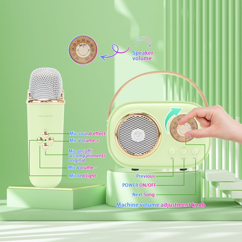 [AUSTRALIA] - Mini Karaoke Machine for Kids,Portable Bluetooth Speaker with 2 Wireless Microphone,Toys for Girls Boys Gifts,Retro Speaker Set Stereo Sound Enhanced Bass for Home Party Birthday (Green) Green 