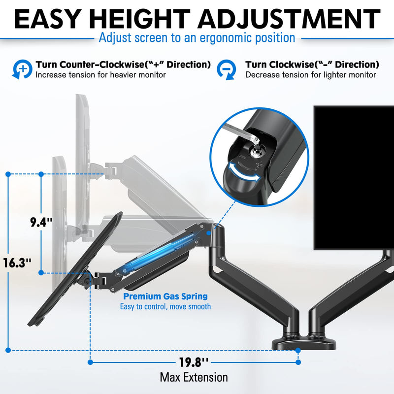 MOUNTUP Dual Monitor Stand for Desk, Monitor Arms for 2 Monitors+Monitor Mount Reinforcement