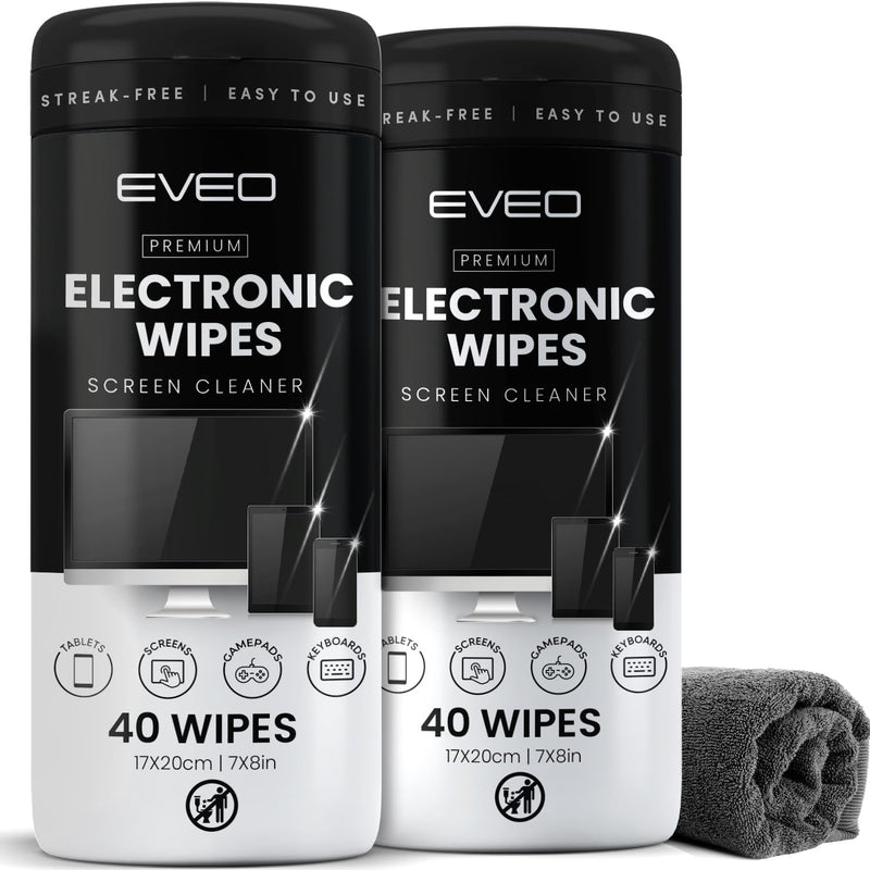 Electronic Wipes Screen Cleaner Streak-Free [2 Pack x40] Computer Screen Wipes, TV Screen Cleaner Wipes, Monitor Wipes for Smart TV, Laptop, iPhone, ipad and more - [Microfiber Cloth + 80 Wipes] 3 Piece Set