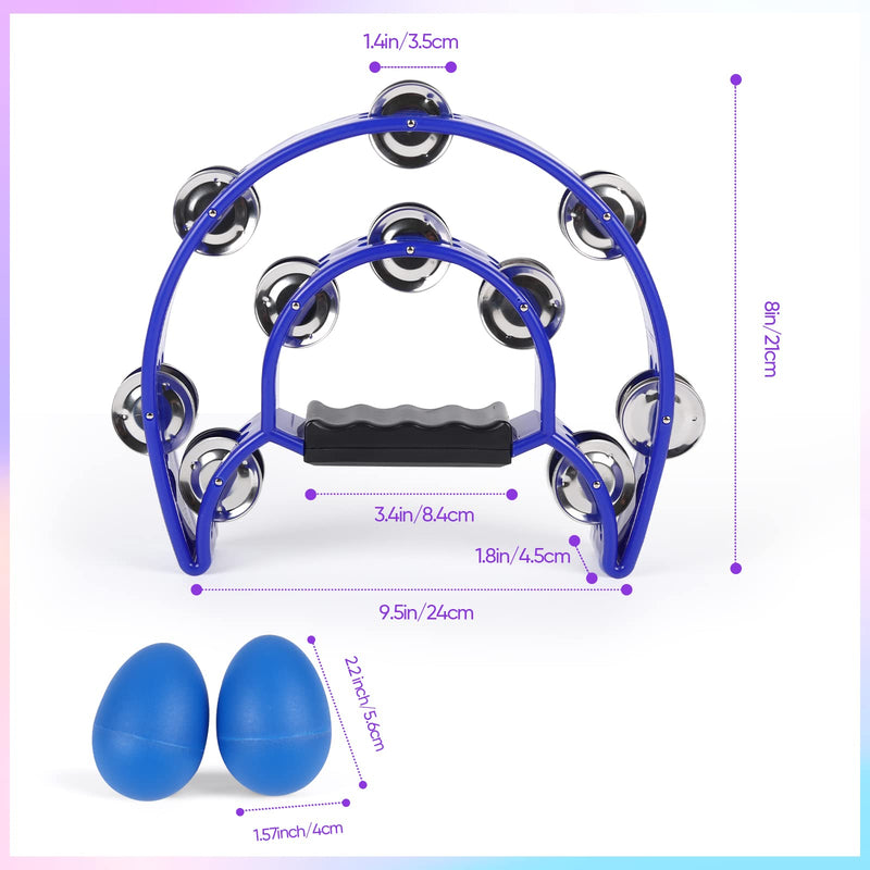 [AUSTRALIA] - Tambourine Musical Instrument with Egg Shakers - Double Row Metal Jingles Tambourines Half Moon Handheld Percussion Gift for Adults Church Musical Education KTV Party Dance (Blue) Blue 