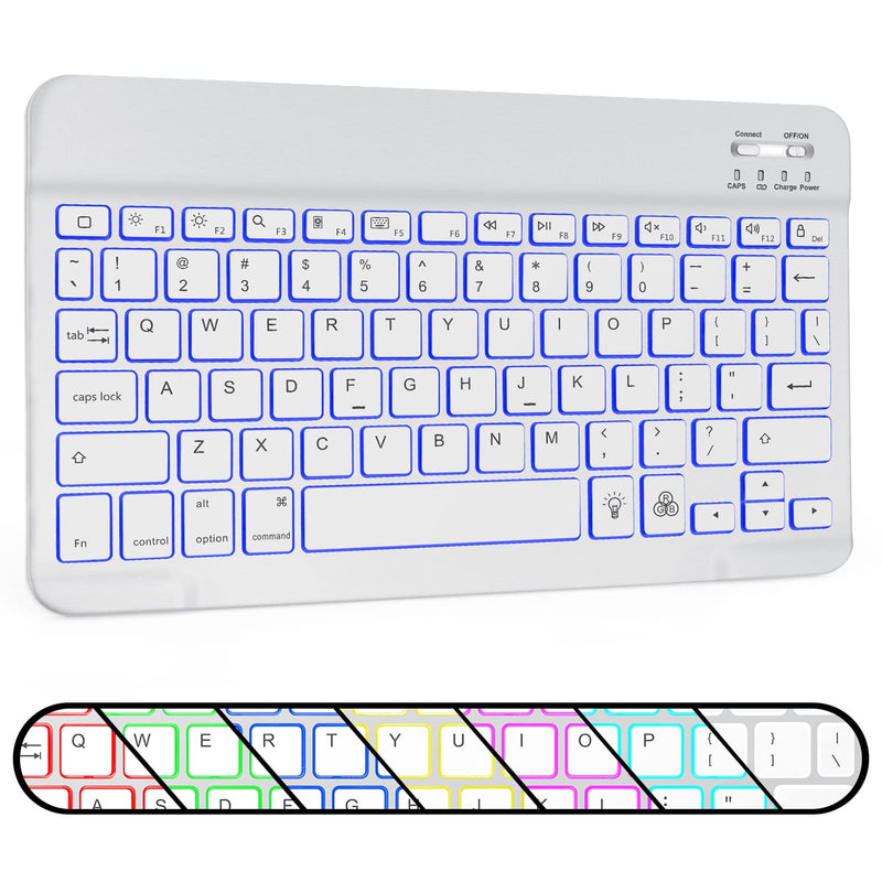 OMOTON Bluetooth Keyboard, Wireless Rechargeable Keyboard for iPad, iPad Pro, iPad Mini, iPad Air with Illuminated LED (White) White