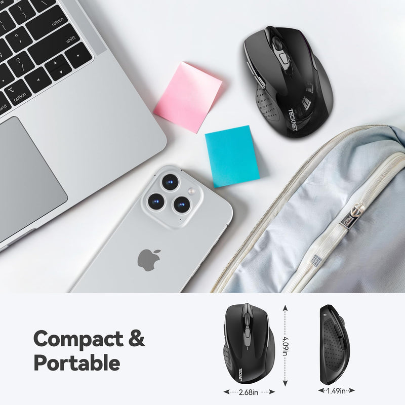 [AUSTRALIA] - TECKNET Wireless Mouse, 2.4G Ergonomic Optical Mouse, Computer Mouse for Laptop, PC, Computer, Chromebook, Notebook, 6 Buttons, 24 Months Battery Life, 2600 DPI, 5 Adjustment Levels Black 