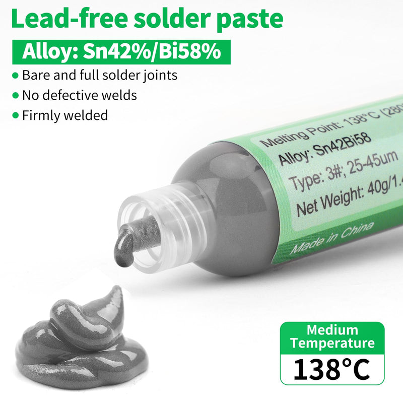 Gruiqrd Syringe Soldering Paste Flux Sn42 Bi58, Lead-Free Soldering Paste, Soldering Flux Tin Paste, Low Temperature Solder Paste 138 Degrees, for BGA LED SMD SMT Solder (1.41 oz/40 g)