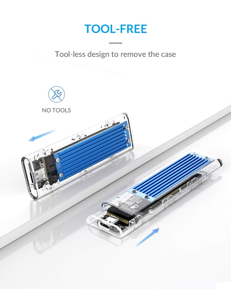 ORICO M.2 NVMe SATA SSD Enclosure Adapter Tool-Free, USB C 3.2 Gen 2 10Gbps NVME, 5Gbps NGFF SATA PCIe M-Key(B+M Key) 2230/2242/2260/2280, Aluminum External M2 Reader Support UASP Trim