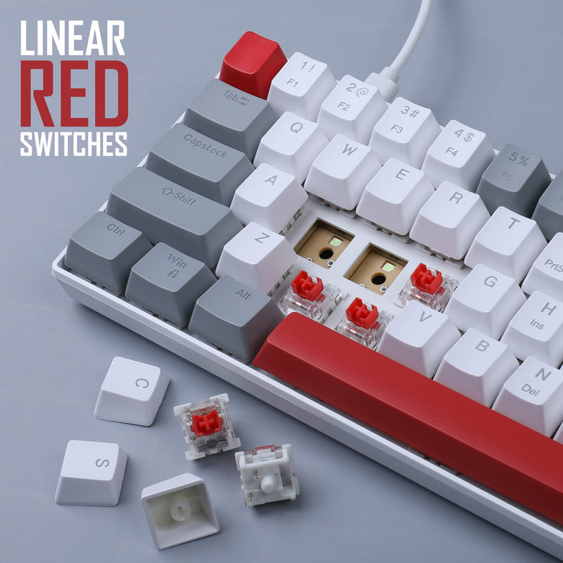 60% Mechanical Gaming Keyboard, Grey&White Gaming Keyboard with Hot Swappable Linear Red Switches, Wired Detachable Type-C Cable Mini Keyboard with Powder Blue Backlight for Windows/Mac/PC/Laptop grey&white with hot swappable red switch