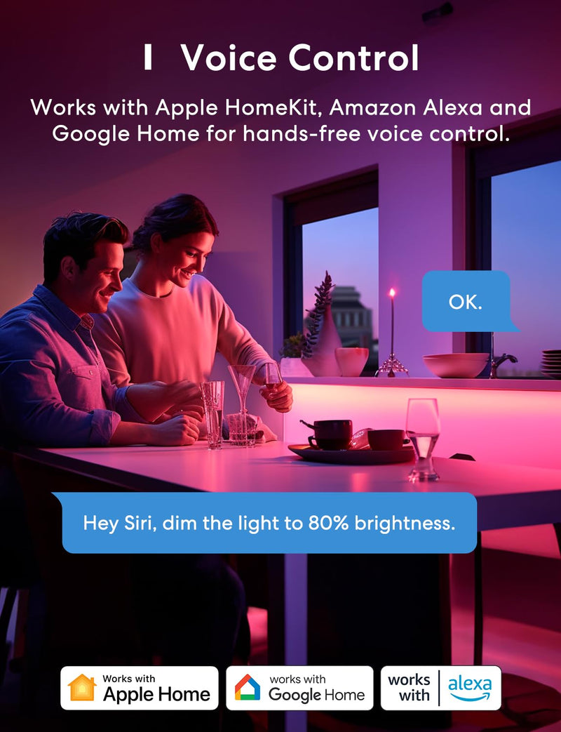meross Smart LED Strip Lights, 16.4ft WiFi Strip Work with Apple HomeKit, Alexa, Google Home, and SmartThings, 16 Million Colors with App Control and RGB LED Lights for Bedroom, Living Room, Kitchen 16.4 Feet HomeKit Version