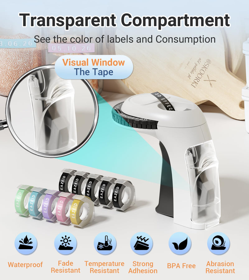 [AUSTRALIA] - Embossing Black Label Maker Machine with-Tape, Retro Embossed Label Maker Manual, Vintage 3D Emboss Labeler with 10 Rolls Macaroon Embossing Label Tapes for Home Kitchen Office School Kids 