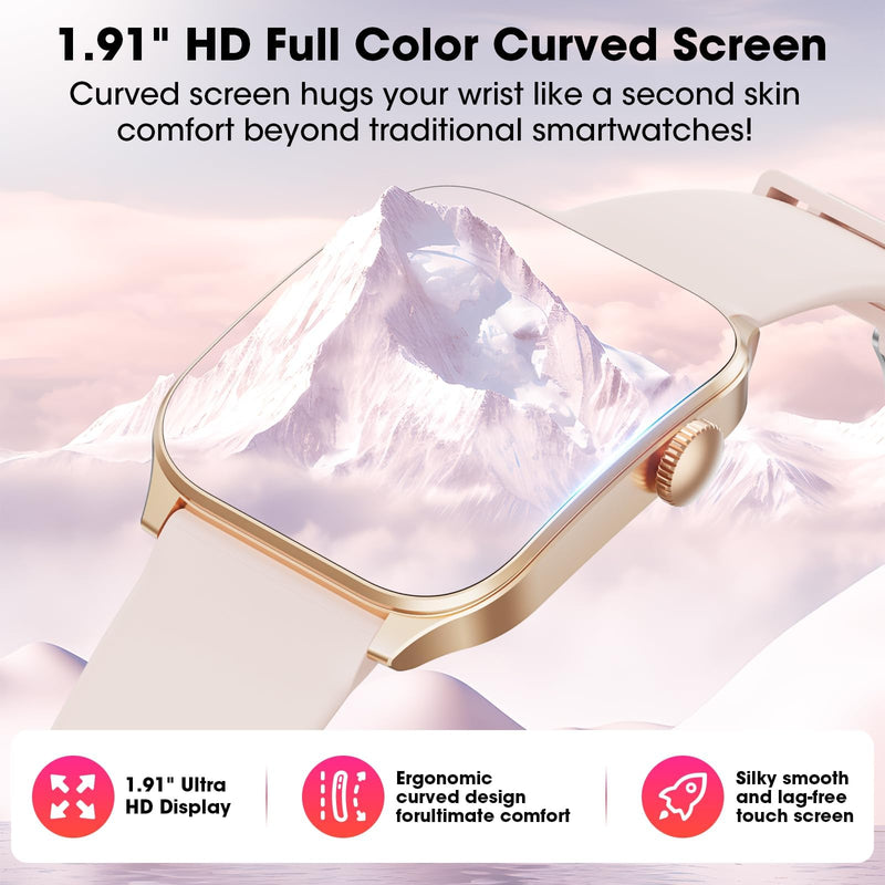 Curve Smart Watch for Men Women, 1.91" Smartwatches with 120+ Sport Modes, Fitness Tracker with Bluetooth Call, Heart Rate, Waterproof Activity Tracker Smartwatch for iOS Android Phones Pink