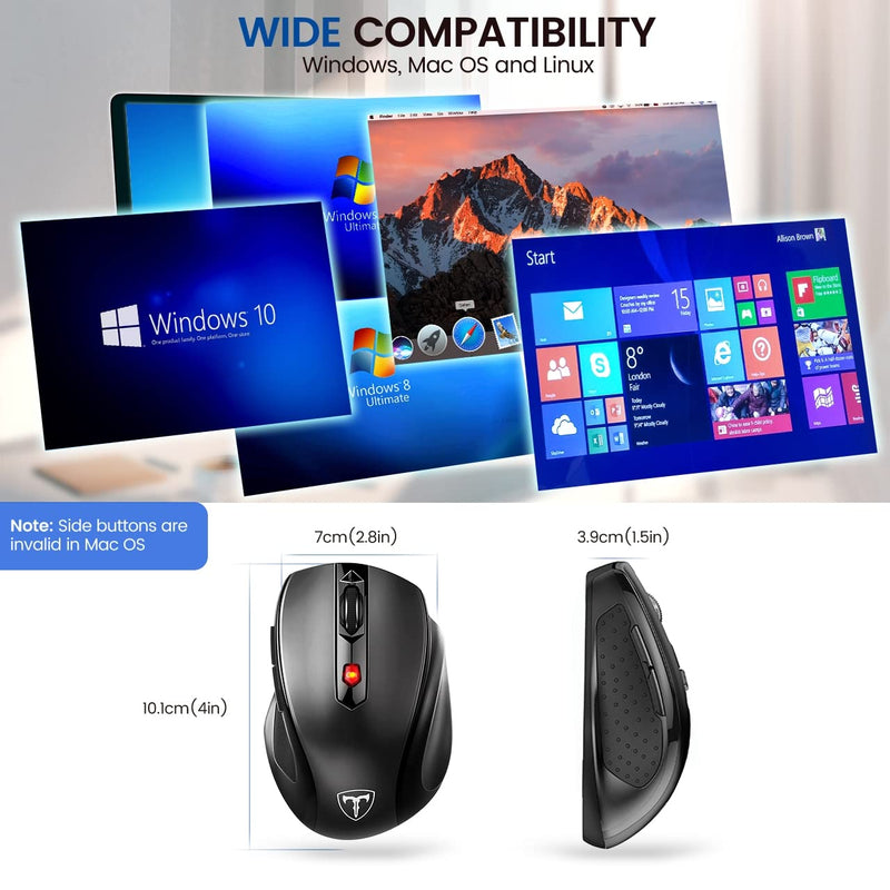 HOTWEEMS D-09 Wireless Mouse for Laptop - Ergonomic Plus Computer USB Cordless Mice, Ergo Grips, Lightspeed 5-Level 2400 DPI, 16 Months Battery, Portable for PC Mac Chromebook, 6 Button, Stormy Black