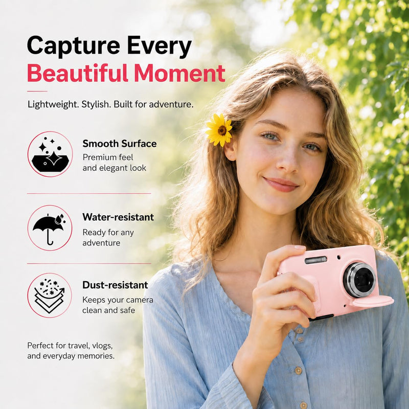 Case for Kodak PIXPRO FZ55 with Wrist Strap | Soft Silicone Protection case,Screen Protectors,Removable Lens Cover,Scratch-Resistant Slim Lightweight SmokedPink