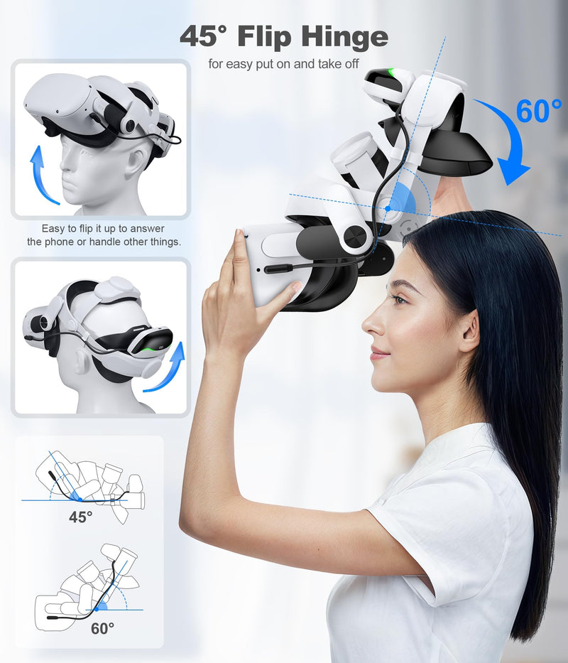 Kawaye Head Strap for Meta Quest 3S/3/2, 6700mAh Hot-Swap Batteries for Oculus Head Strap Extend 2-3Hrs,Dual Dial Adjustable VR Headset Strap for Weight Balance, Reduce Facial Stress-MQ4000 1 Battery|6700mAh
