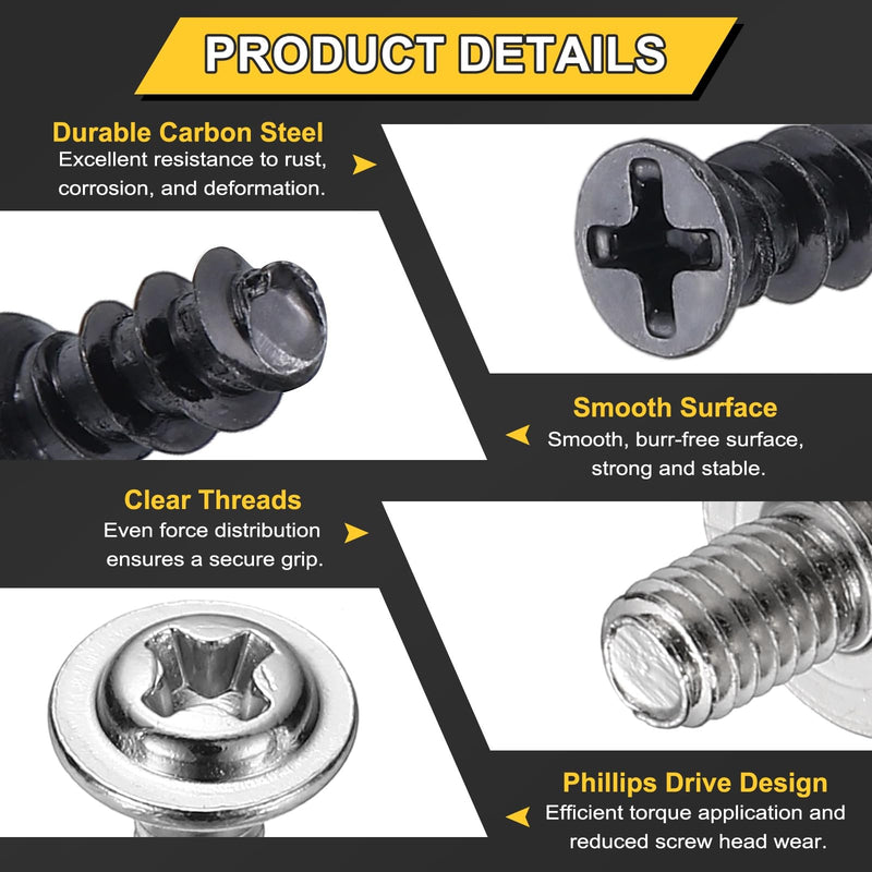 PATIKIL 280Pcs Computer Case Fan Screws Kit Carbon Steel PC Cooling Black | Fan Mount Screws, for DIY Repair Motherboard Radiators PC Case