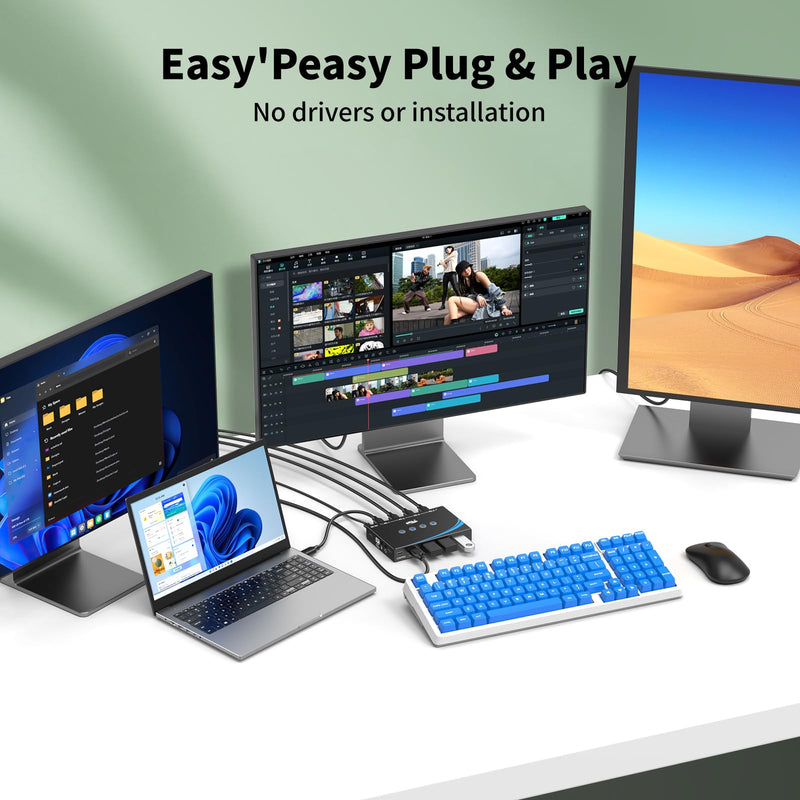 eKL USB 3.0 Switch 4 Computers Sharing USB Peripherals, 4 Port USB Switcher Sharing Mouse Keyboard Scanner Printer, with 3.5mm Headset Jack Audio Out, Includes 4 USB 3.0 Cables and Remote USB3.0 4 in 4 out with desktop controller