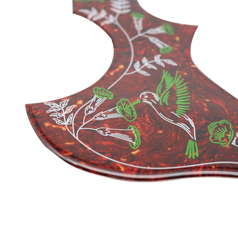 Hummingbird Pickguard for Folk Acoustic Guitar, Self Adhesive Wear-Resistant Thickened 2.4mm Scratch Plate, Pick-Compatible Design for Acoustic Guitars (Brown Red)