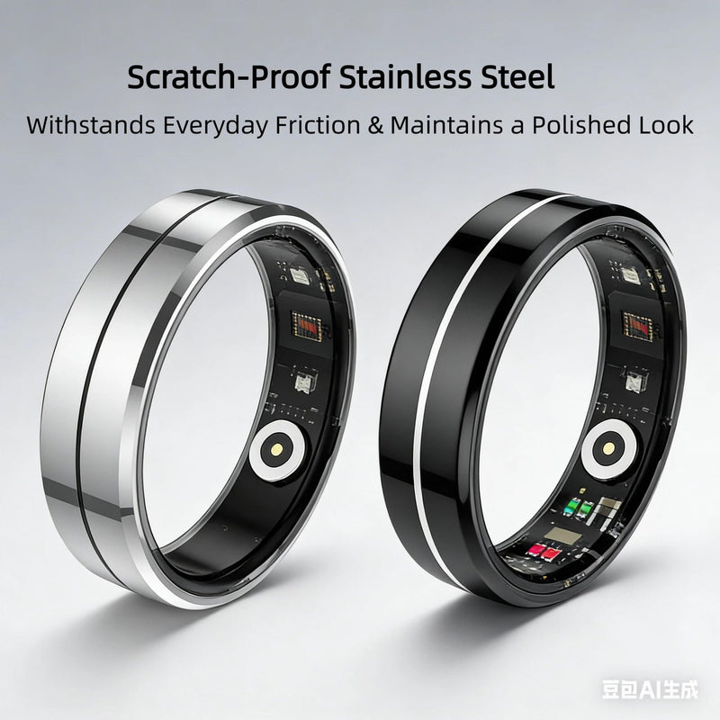 Smart Ring Fitness Tracker for Women Men, 24/7 Health Monitor(Heart Rate/SpO2/HRV/Women Cycle/Sleep) IP68 Waterproof, 4-6 Days Battery, No APP Subscription Fee (iOS/Android) (Silver, Size 8) Silver