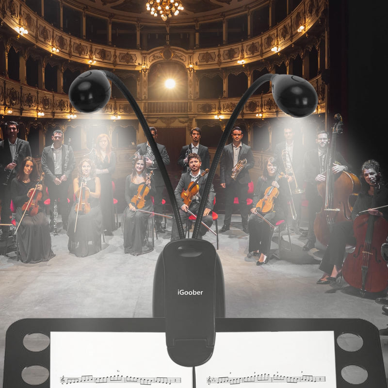 Music Stand Lights - Musician Piano Light Clip On, USB & AAA Battery Powered, Eye Care & Portable, 8 LED Book Reading Lamp, 2 Arm x 2 Brightness Levels, Ideal for Sheet Music,Orchestra, Guitar