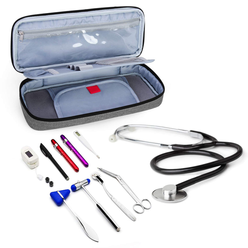 Trunab Stethoscope Pencil Case Grey with Inner Pocket Empty Stethoscope Case Compatible with 3M Littmann/MDF/ADC and Other Accessories gray