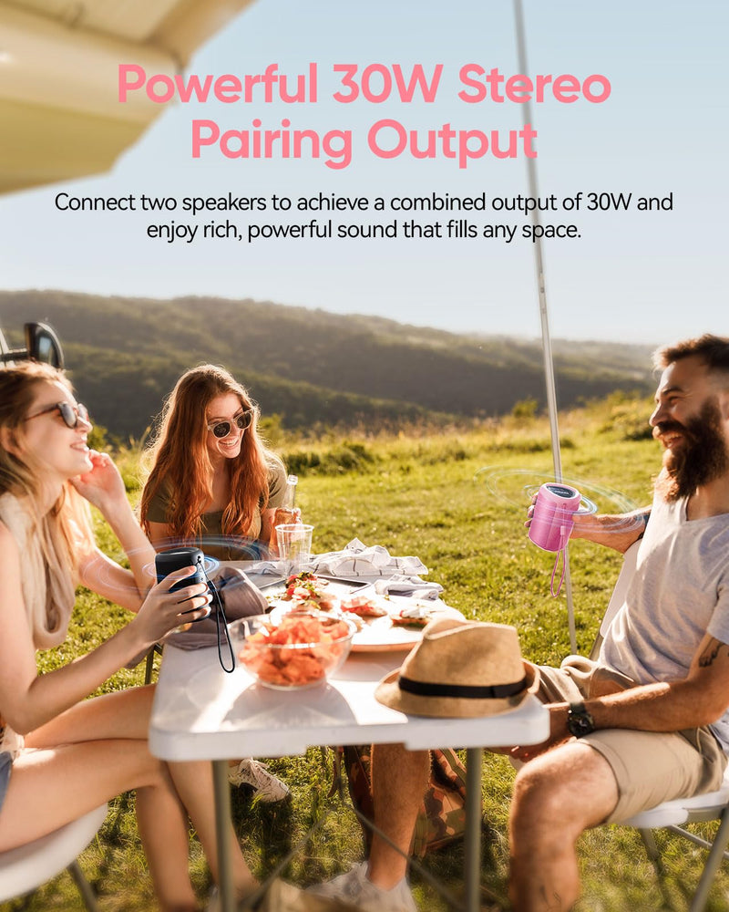 Portable Bluetooth Speaker with Lights,Powerful Crystal Clear Sound,IPX5 Waterproof,All Day Playtime,AUX&TF-Card Input,Bluetooth 5.3,TWS Paring,Small Wireless Speaker for Outdoor,Gift Ideas Pink