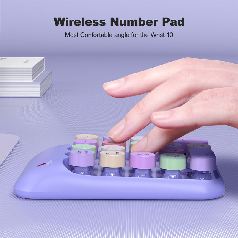 [AUSTRALIA] - Wireless Number Pads, Cute Colorful Numeric Keypad Numpad Portable 2.4 GHz Financial Accounting Number Keyboard Extensions, 18 Key Number Numpad for Laptop Desktop, PC (Purple) Purple 