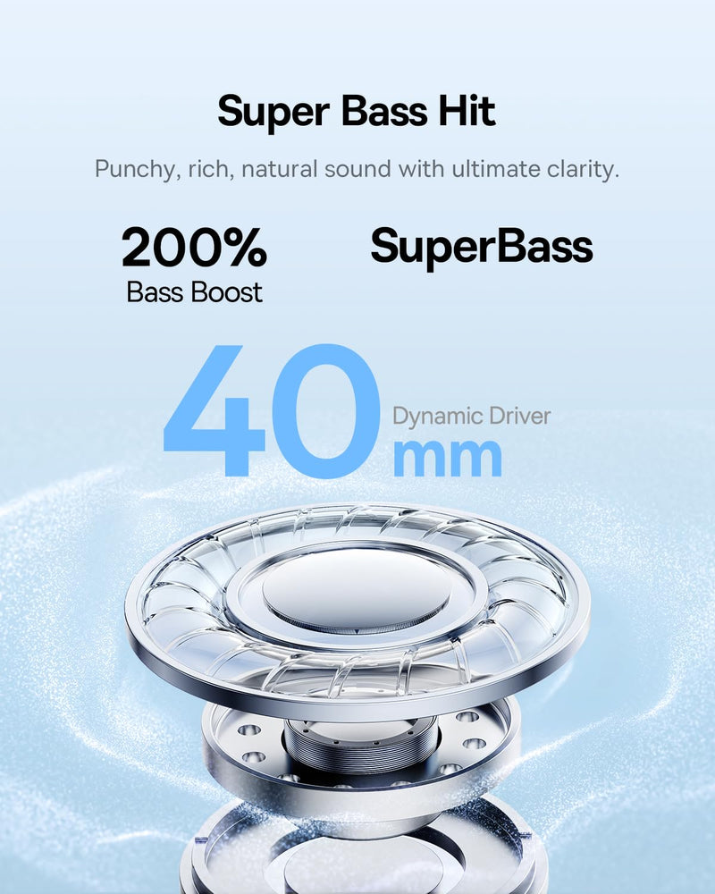 Baseus Bass BH1 Lite Bluetooth Headphones Over Ear, SuperBass, 80H Playtime,AI ENC Clear Calls, Comfortable Fit, Smart App Control, Bluetooth 6.0, Foldable Lightwight Headset for Travel -Cosmic Black