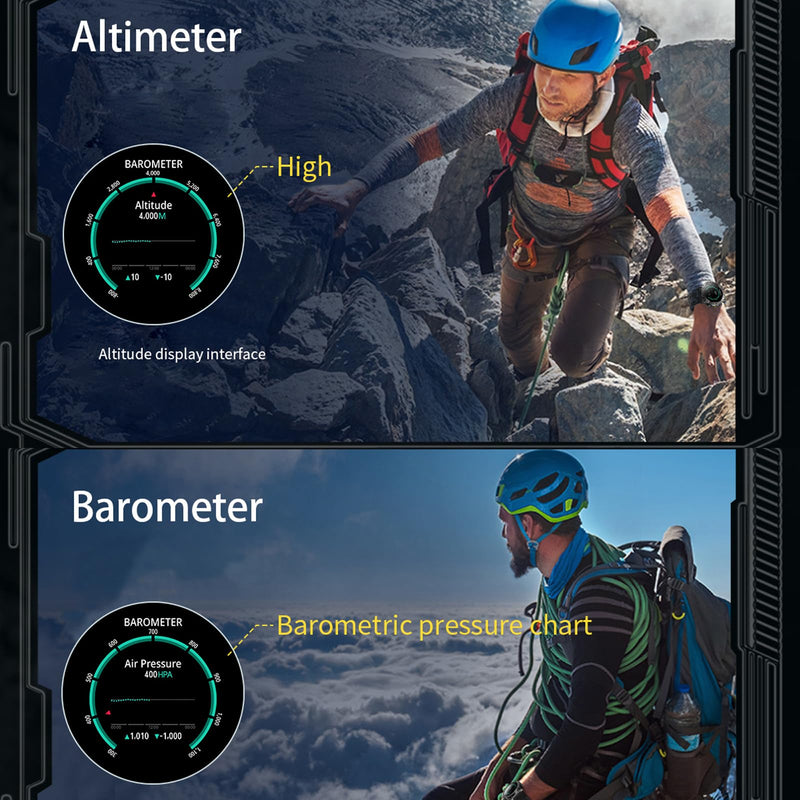Yihou ABC Military Smart Watch for Men, Rugged Smartwatch Answer/Make Call, 1.43" AMOLED Display Fitness Tracker with Compass Altitude Flashlight Cam Black