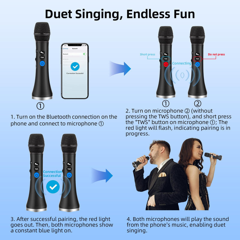 YF79 Wireless Bluetooth Microphone with 20W High Power, DSP Chip for Clear Sound, Dual Mic Connectivity for Duet Singing, One-Click Vocal Reduction for Karaoke, Portable Design with Loud Volume(Black) Black