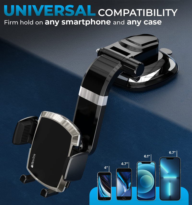 Bestrix SmartClamp Car Phone Mount | Dashboard Cell Phone Car Phone Holder Compatible with iPhone 13 12 11 Pro, Xr, Xs, XS MAX,XR,X, Galaxy S20 Note 20 Ultra & All Smartphones