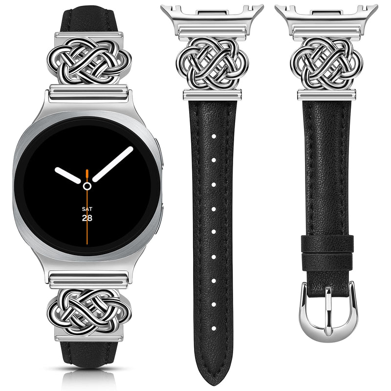 Minyee 2 Packs Compatible with Samsung Galaxy Watch 8 Band Women, Celtic Knot Leather Band & Dressy Stainless Steel Metal Multi-chain Adjustable Link Bracelet