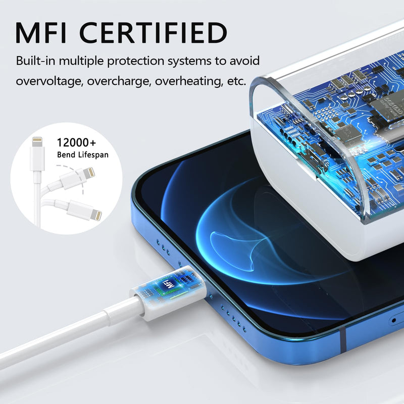 3 Pack iPhone Fast Charger, 20W PD USB C Wall Charger Adapter with 3 Pack [MFi Certified] 3 Pack 6FT USB C to Lightning Cable Compatible for iPhone 14/13 Pro/13/12/12 Mini/12 Pro Max
