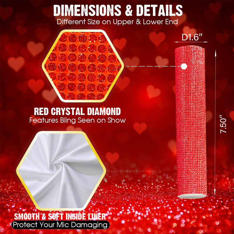 Sparkle Red Microphone Sleeve for Universal Wireless Mic Handheld and SB58 Beta58 Shine on Sing, Weddings, Live Streaming and Christmas Event Party Stage Show