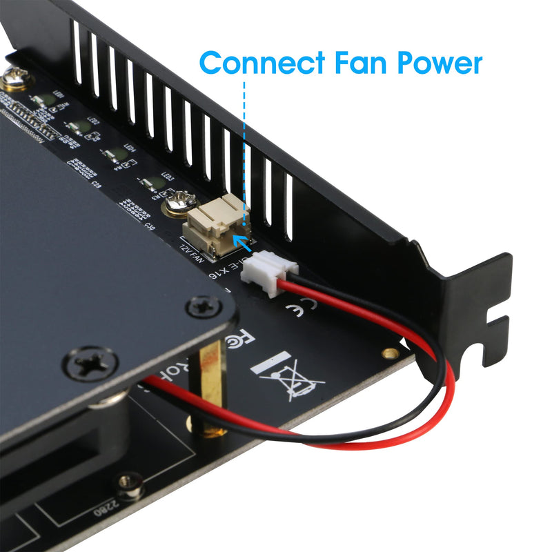 [AUSTRALIA] - Quad NVMe PCIe Adapter, RIITOP 4 Ports M.2 NVMe SSD to PCI-e 4.0/3.0 x16 Card with Fan Support 2280/2260/2242/2230 NVMe SSD (PCI-e Bifurcation Required) 4-Port 