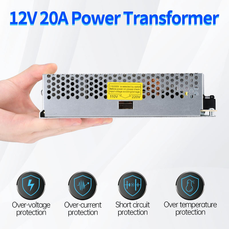[AUSTRALIA] - Switching Power Supply 12 V 20 A Transformer, 240 W LED Power Supply Transformer AC 230 V to DC 12 V Adapter Transformer for LED Strips, 3D Printer, LED Lighting 