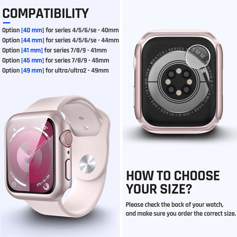 Goton 2 in 1 Waterproof Case for Apple Watch Series 9 8 7 41mm Screen Protector, 360 Protective Glass Face Cover Hard PC Bumper + Back Frame for iWatch 9/8/7 Accessories 41 mm, Original Pink