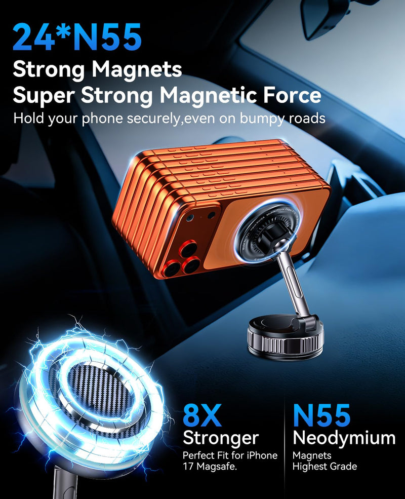 ILOUYU iPhone Car Mount Charger [15W Fast Wireless Charging, 120+ LB Strongest Suction & 2800gf Strongest Magnetic] 360° Adjustable Car Phone Holders for Your car, for iPhone 17 16 15 14 13 12 Series