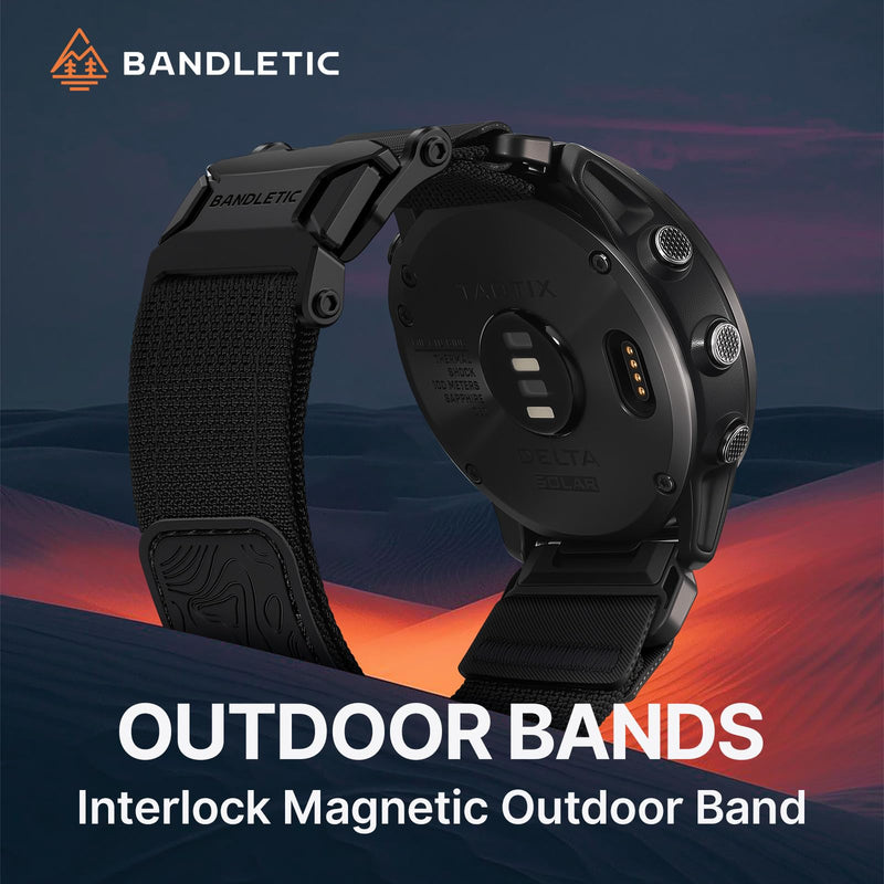 Bandletic Magnetic Nylon Band Compatible with Garmin Watch Quick Fit 26mm | Twin Magnets Snap Band On/Off in Two Seconds, Reinforced CSPE Rib for Intense Workout & Outdoors, Fits Fenix 8 51mm/7X/6X/5X Black L(7.3"-8.7")