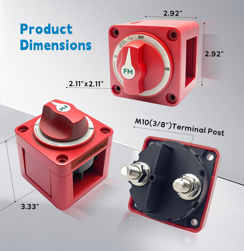 [AUSTRALIA] - 300A Waterproof Battery Disconnect Switch 12V-48V, On/Off Kill Switch for Marine, RV, Car, Boat, Truck, ATV, UTV, Ignition Protected with Cable 300A ON/OFF Single Circuit with Cable 