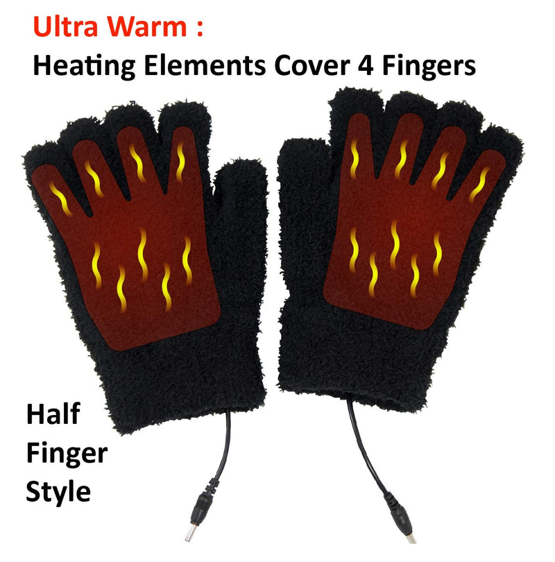 Obbomed MH-1020 USB 5V Composite Heating Element Warming Half Finger Stretchy Gloves – Connected to USB Port, PC, Laptop, Adapter for Power, Universal Size: 7.5 x 5 inches, Black