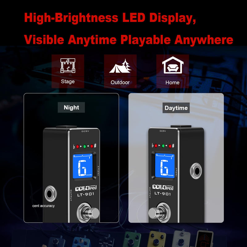 Tuner Pedal, High Precision Chromatic Guitar Tuner Pedal with LCD Indicator for Electric Guitar & Bass, Dual Independent Channel Mode, True Bypass Black Tunner Pedal