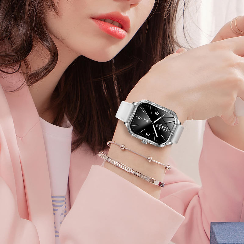 Diamonds Smart Watches for Women, Answer/Make Call Fitness Tracker for Android iOS Phones with AI Voice Control Heart Rate Sleep Monitor Pedometer Grey