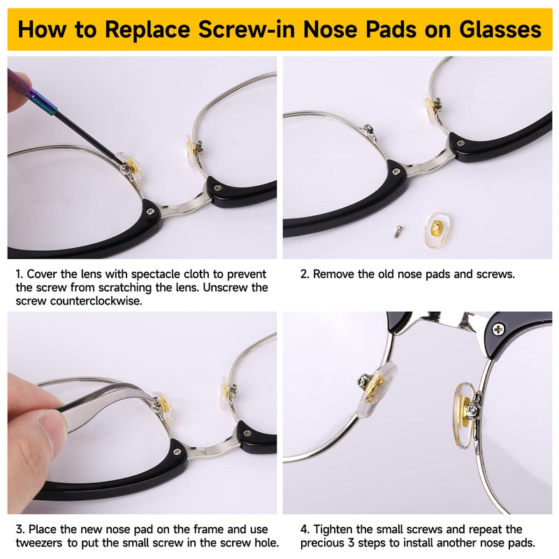 Eyeglass Nose Pads, 24 Pairs of Screw-in Glasses Nose Pads, Upgraded Magnetic Eyeglass Repair Kit with Precision Precision Screwdriver Set, Screws, Tweezer for Travel, Birthday Gift, Christmas Upgrade