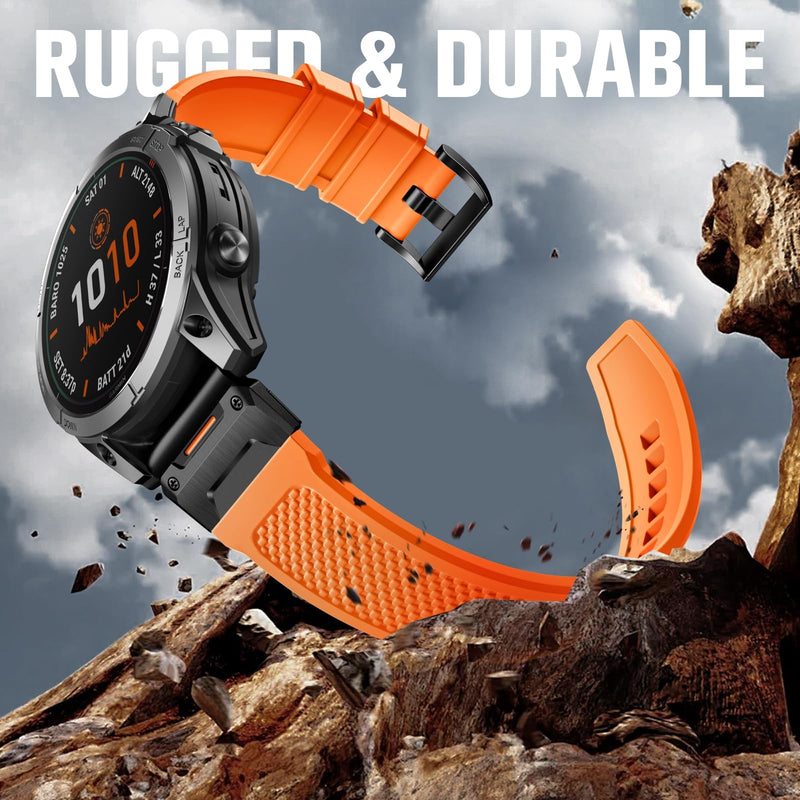 Bandletic Compatible with Garmin Fenix 8 51mm 7X 6X 5X Watch Band | Rugged Rubber Quick Fit 26mm, For Fenix 8 51mm/7X Pro/6X Pro/5X Plus/3 HR/Instinct 2X/Tactix/Enduro/Descent/Epix 51mm Orange