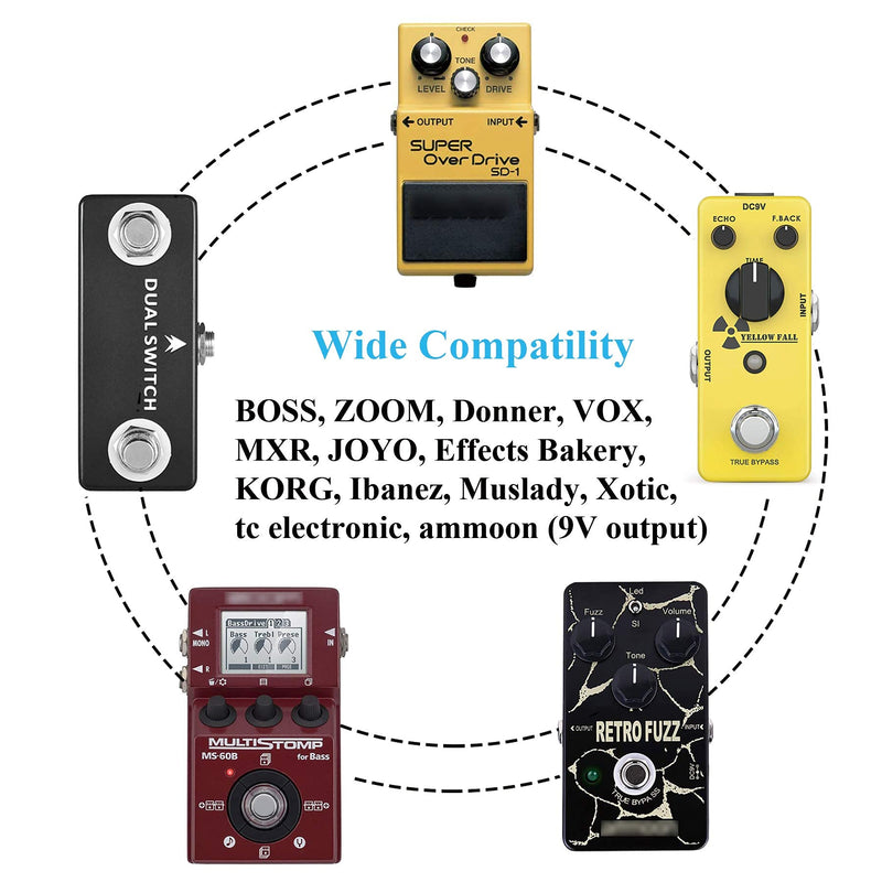 Replacement for 9V Guitar Pedal Power Supply UL Tested 9 Volt Power Supply for Guitar Pedals，1A Tip Negative with 5 Way Daisy Chain Power Cable