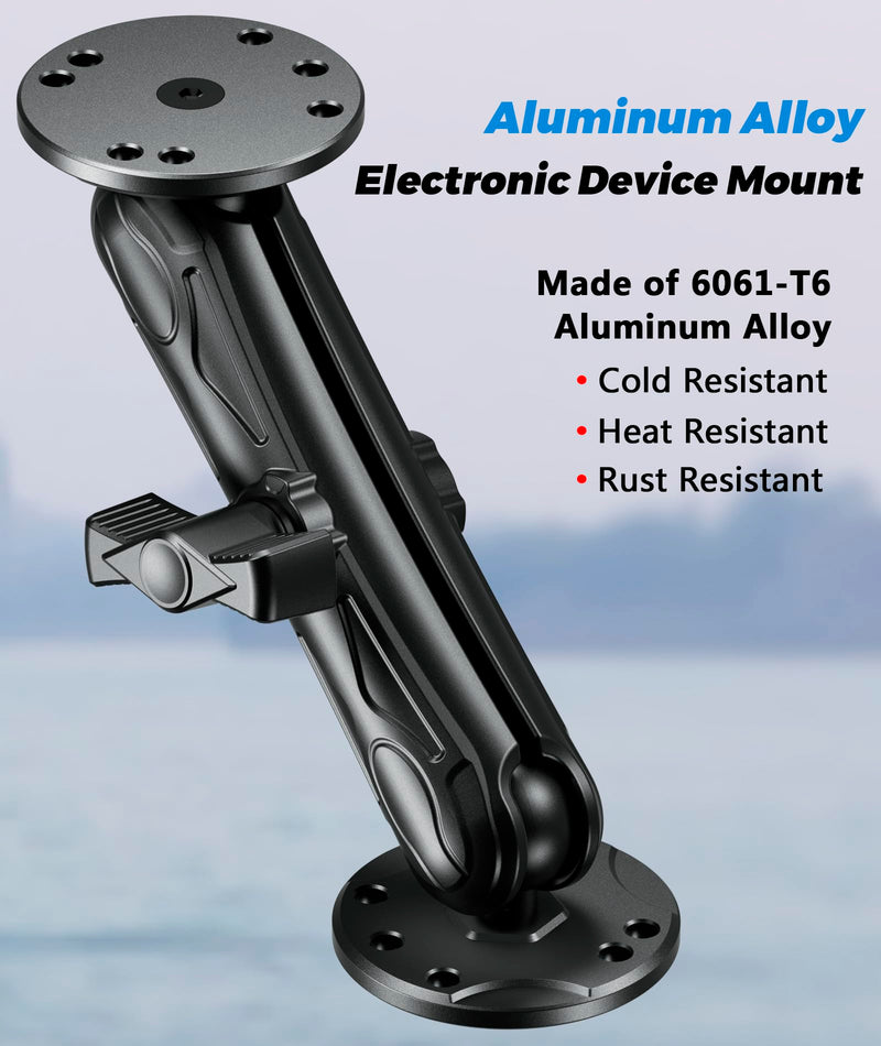 VAZESWIN 1" Ball Fish Finder Mount for Garmin Striker 4/Plus 4/Vivid 4cv | Aluminum Alloy, 5.9" Long Arm & Double AMPS Round Plates, Universal Marine Electronic Mount for Lowrance Humminbird Raymarine
