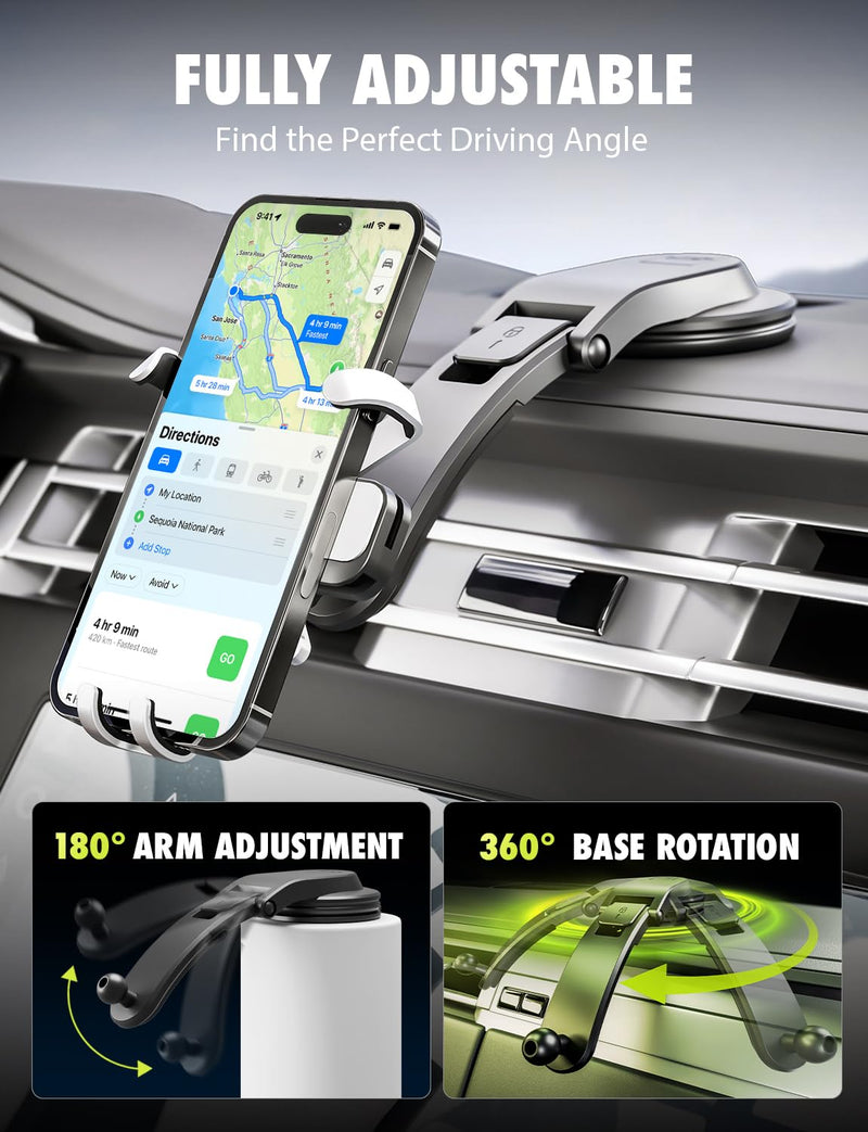 Bracketron AutoGrip Low Profile Car Phone Holder with TemperBond Suction | One-handed automatic grip, low-profile clear-view arm, tool-free setup, fits most smartphones on dash or windshield.