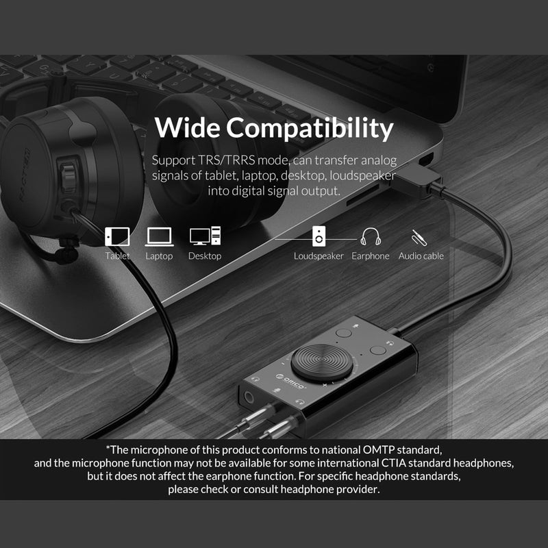 Docooler External Sound Card, USB Audio Adapter External Stereo Sound Card with Microphone Jack & 3.5mm Headphone, Sound Card with Volume Control, USB Multifunction Drive for PC, Laptop - Black