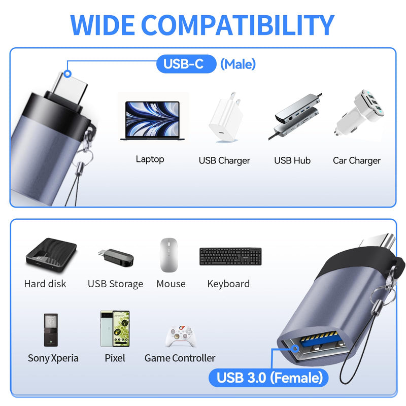 USB to USB C Adapter USB C Male to USB 3.0 Female 2 Pack, Type C Female to A Male Charger Converter，USB C Female to USB Male Adapter Compatible for Apple Watch Ultra 8 9,iPhone 15 Pro Max 14 13 12,OTG