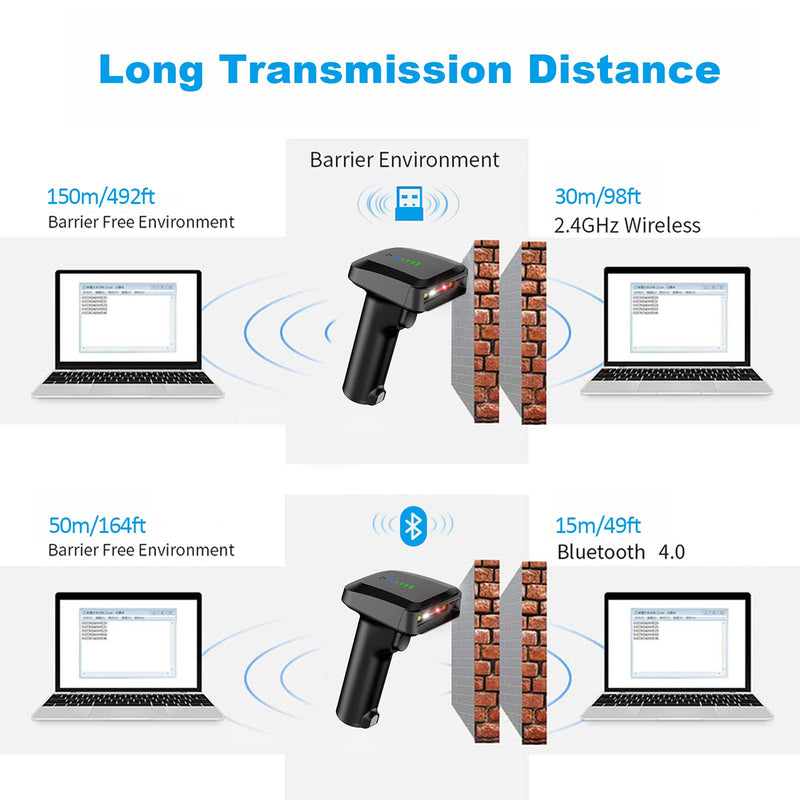 [AUSTRALIA] - Alacrity 2D QR Wireless Barcode Scanner with Charging Base and Battery Level Indicator Bluetooth & 2.4GHz Wireless & USB Wired 3 in 1 Connection Handsfree Auto-Sense Barcode Reader Scanner 